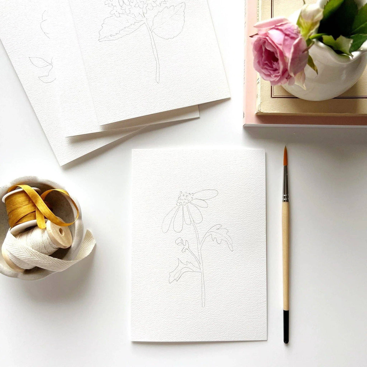 Garden Flowers Paintable Watercolor Notecard Set of 8- Emily Lex Studio