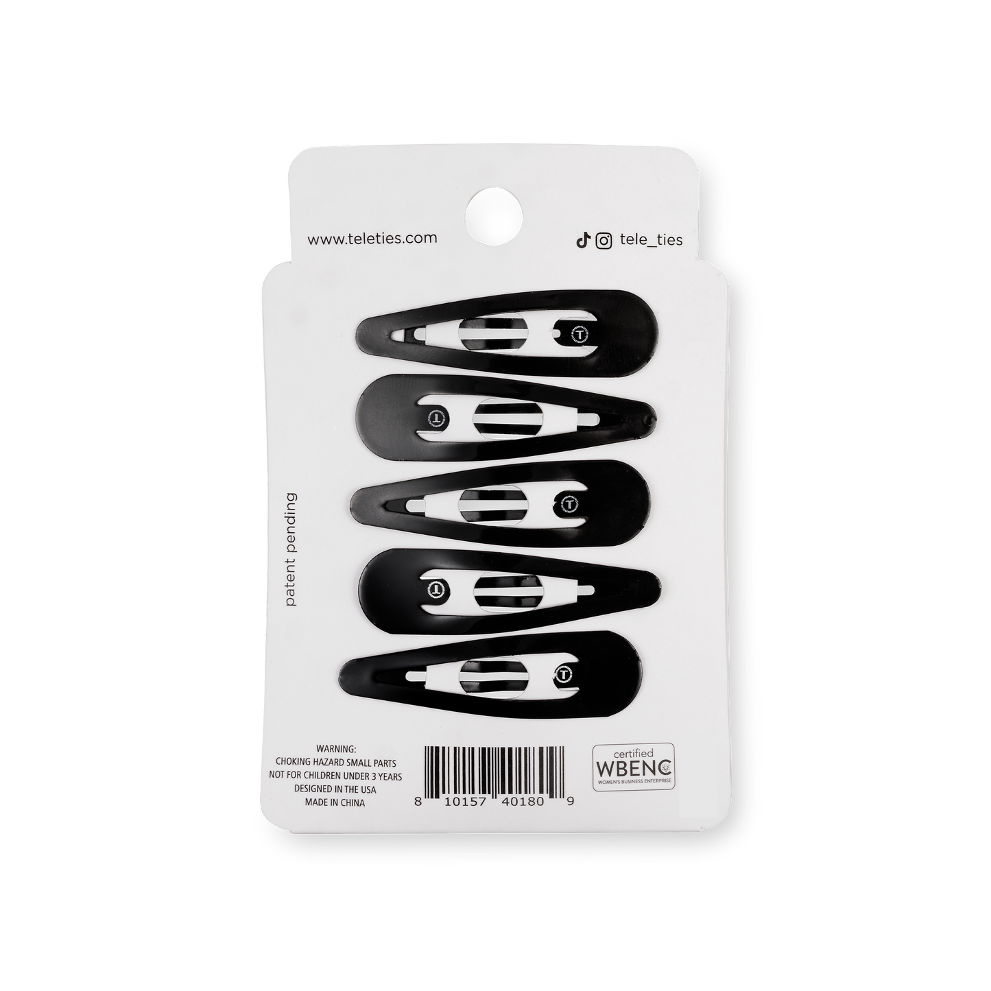 Teleties Snap Clip | Jet Black | 6 Count