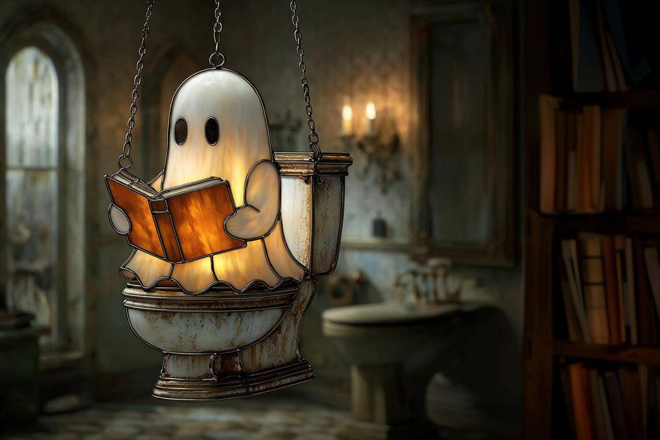 Reading Ghost Bathroom Window Hanging, Halloween Decor: 10x10"