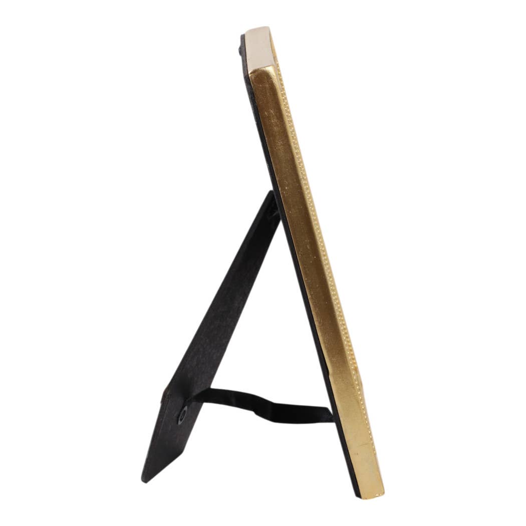 Vatican Homes Gold Resin Photo Frame with Mirrored Beaded Border 5x7