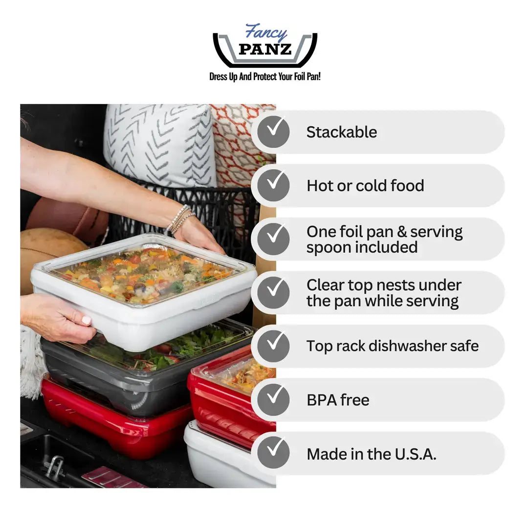 Fancy Panz Blue Marble Premium Set - Pan Frame with Lid, Hot/Cold Gel Pack, and Serving Spoon