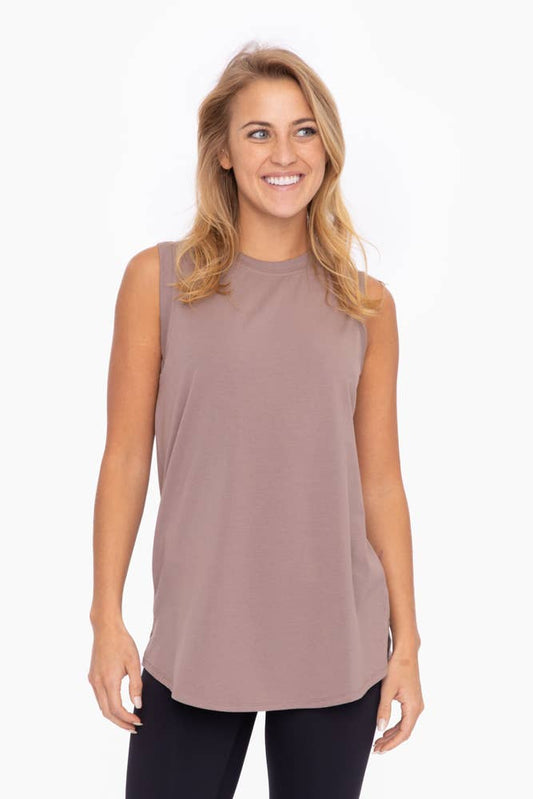 Deep Taupe Notched Sleeveless Flowy Tank Top