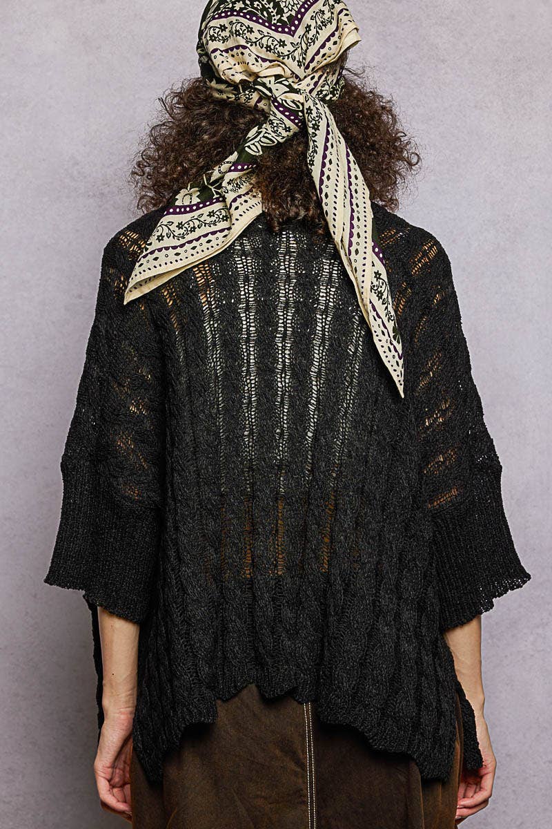 Black POL Short Sleeve Cable Acrylic Thin Sweater Cardigan