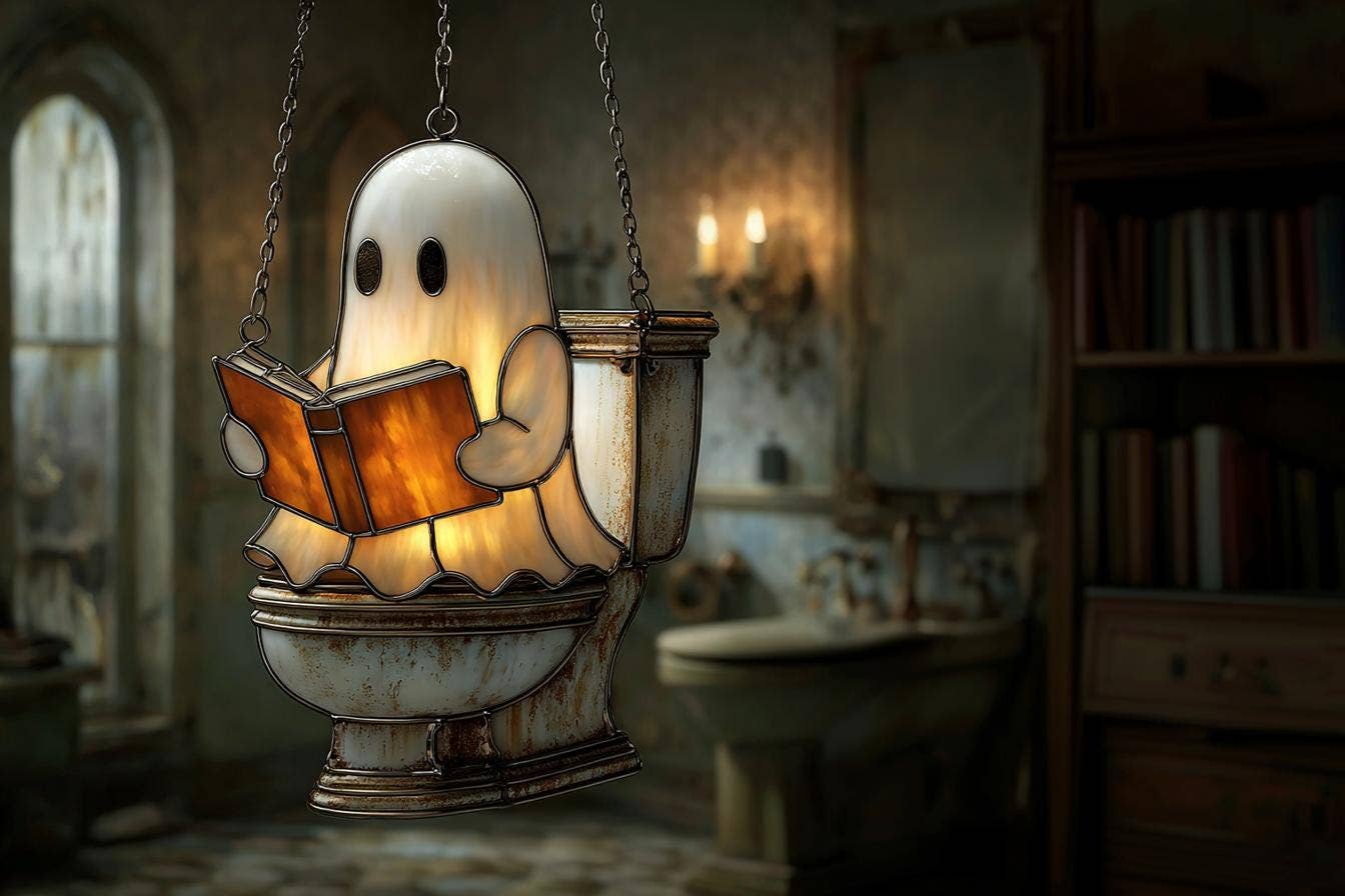Reading Ghost Bathroom Window Hanging, Halloween Decor: 10x10"