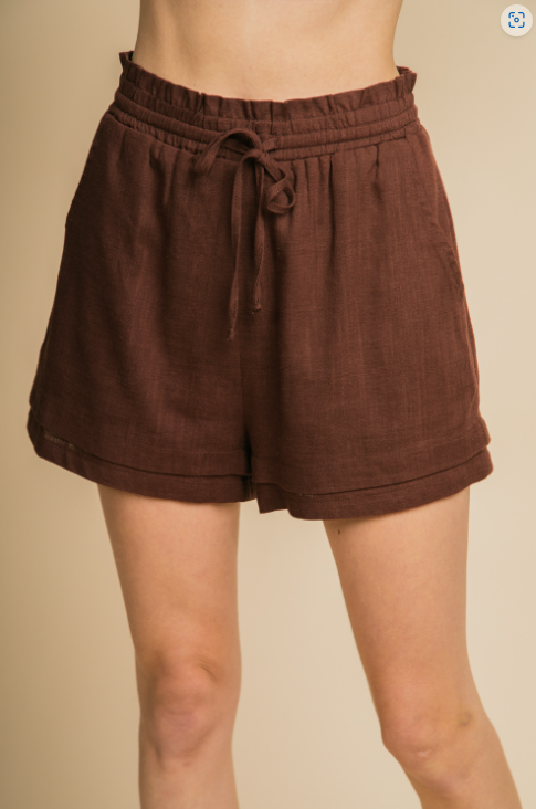 $10 SALE! Chocolate Brown Linen Blend Shorts reg. $26.99