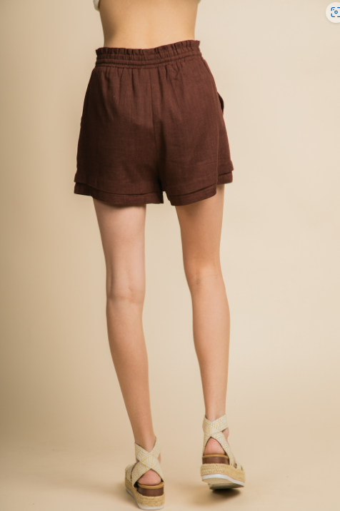 $10 SALE! Chocolate Brown Linen Blend Shorts reg. $26.99