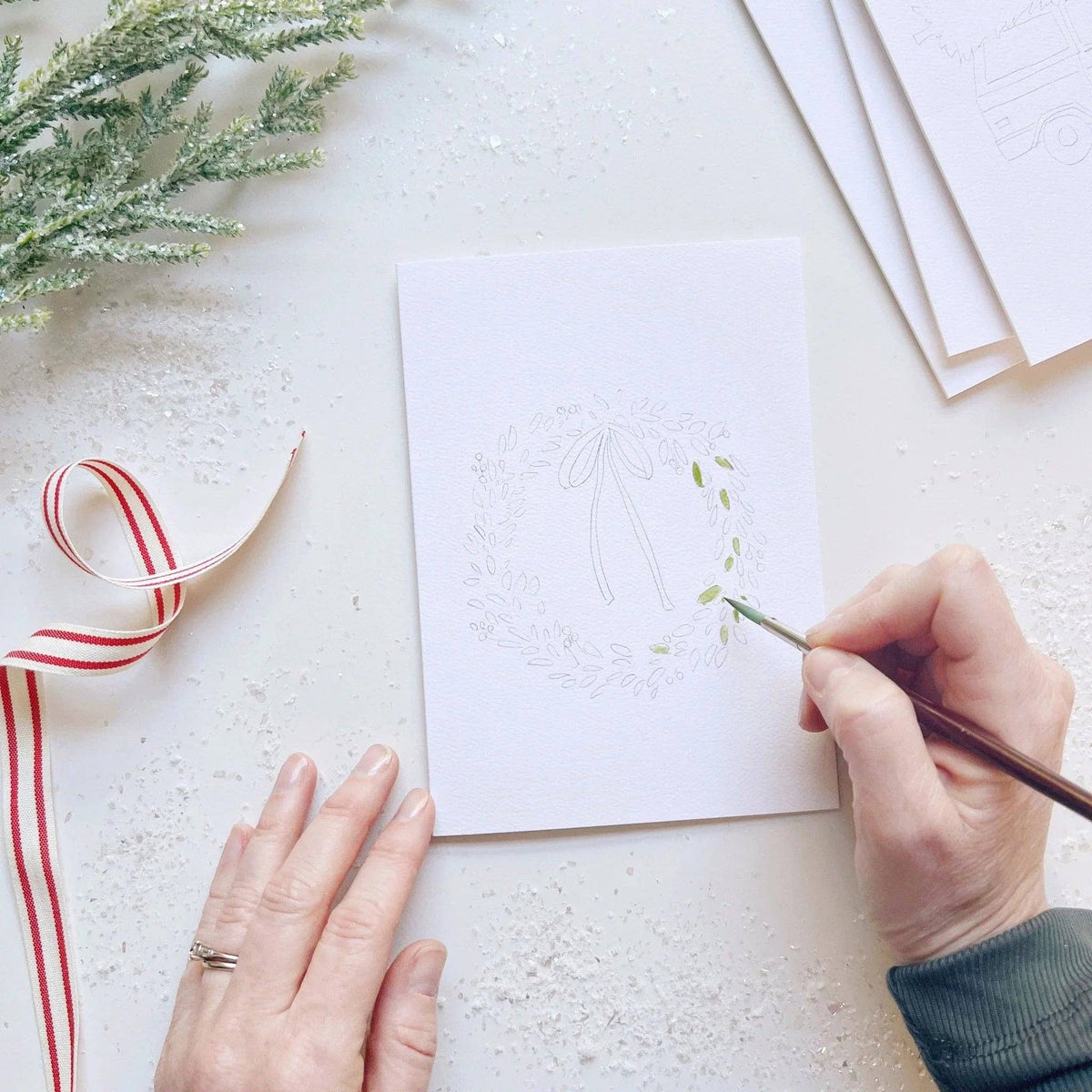 Christmas Cheer Paintable Watercolor Notecard Set of 8- Emily Lex Studio