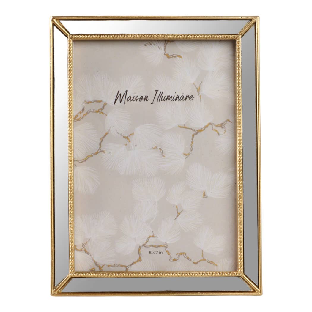 Vatican Homes Gold Resin Photo Frame with Mirrored Beaded Border 5x7