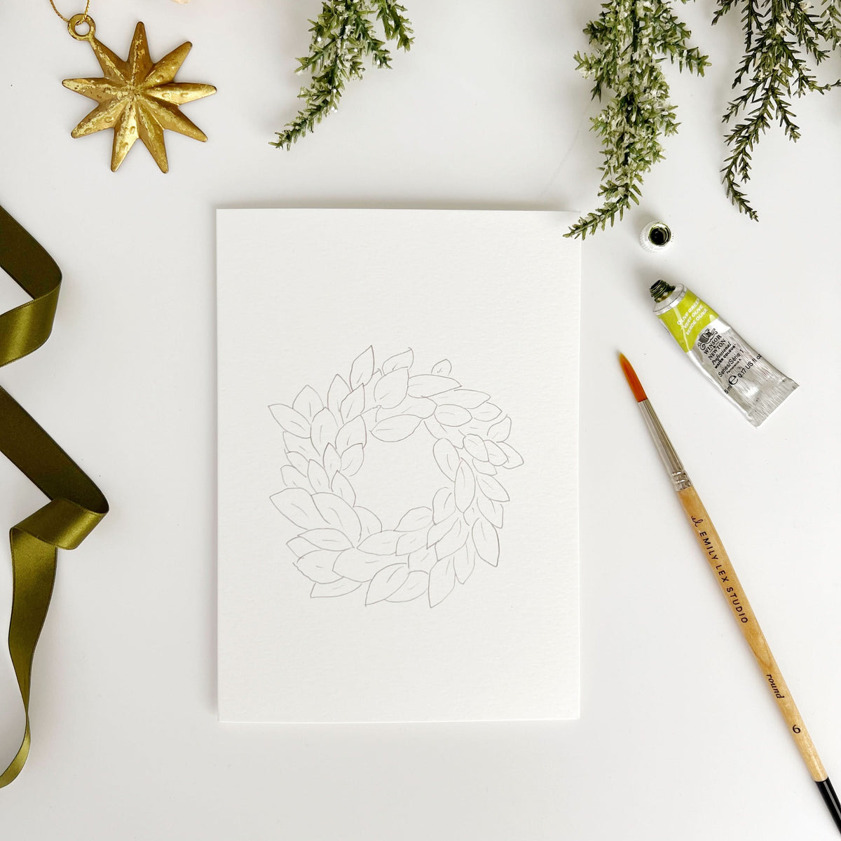 Christmas Wreaths Paintable Watercolor Notecard Set of 8- Emily Lex Studio
