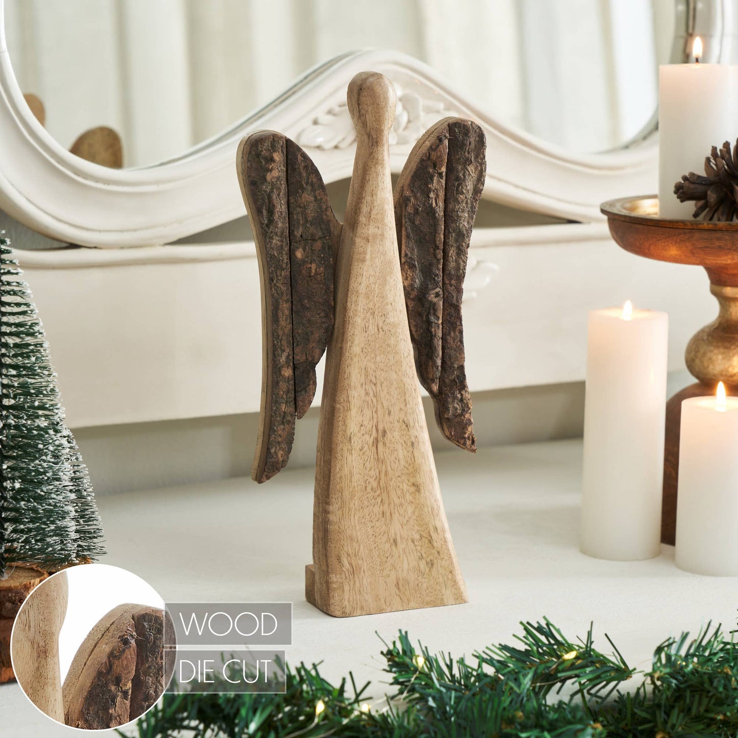 Large Natural and Dark Wooden Angel