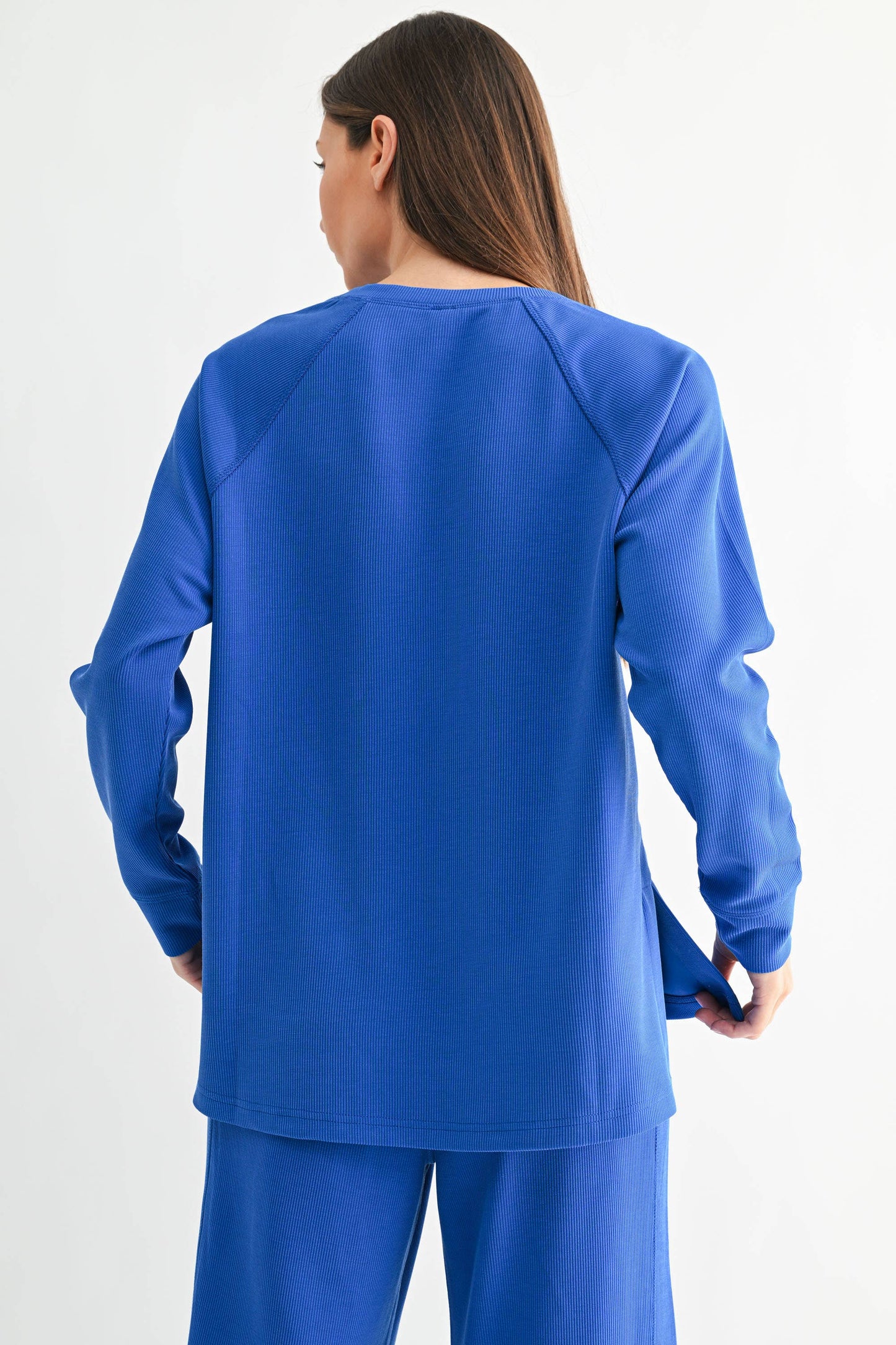 Deep Indigo Luxe Sand Wash Rib Raglan Long Sleeve Tee