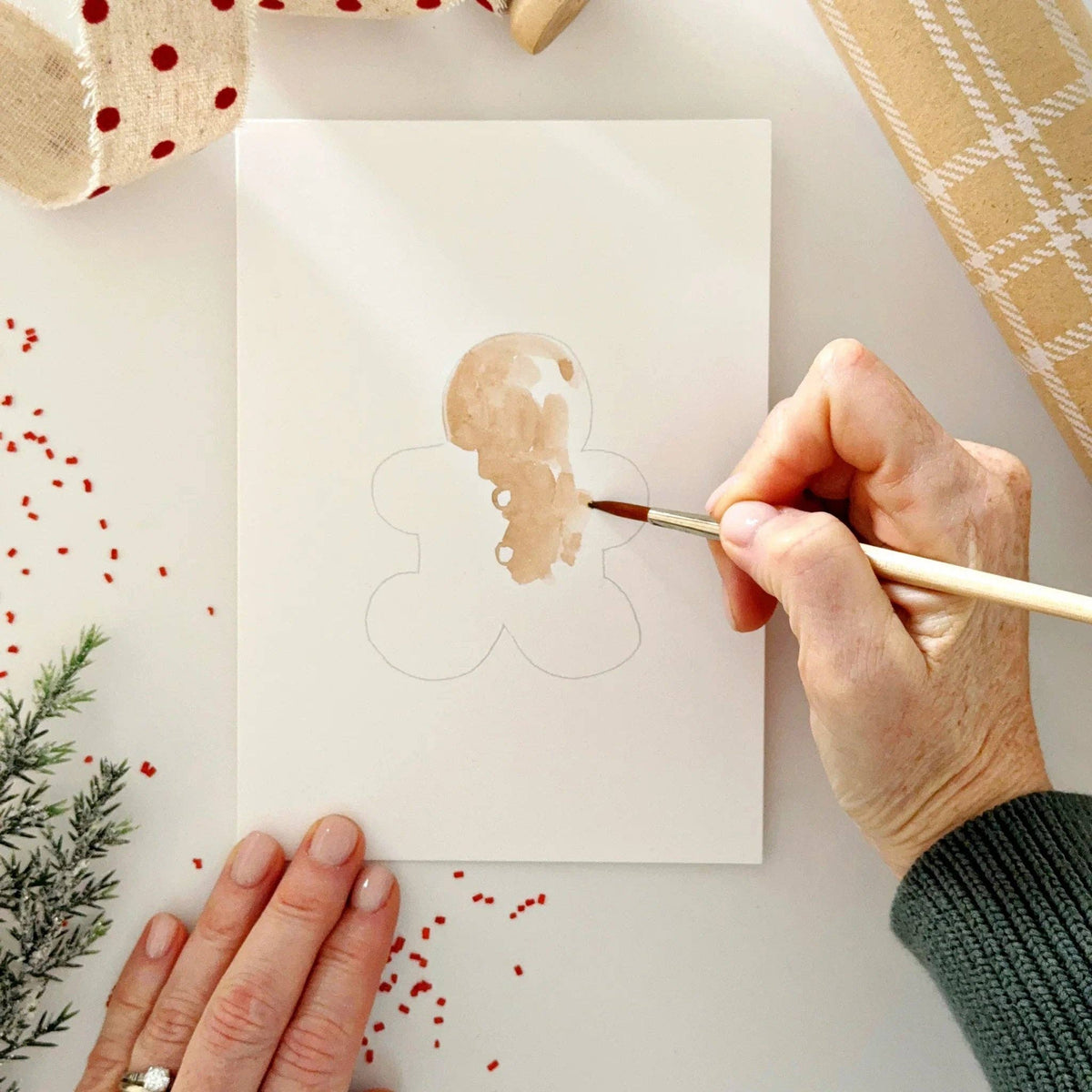 Gingerbread Paintable Watercolor Notecard Set of 8- Emily Lex Studio