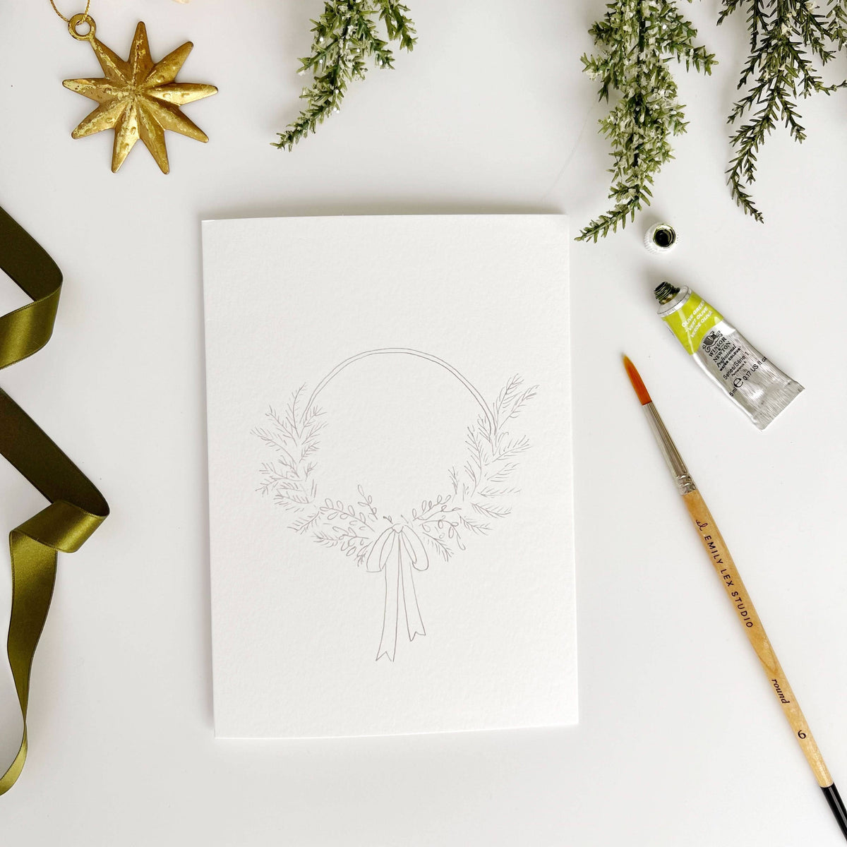 Christmas Wreaths Paintable Watercolor Notecard Set of 8- Emily Lex Studio