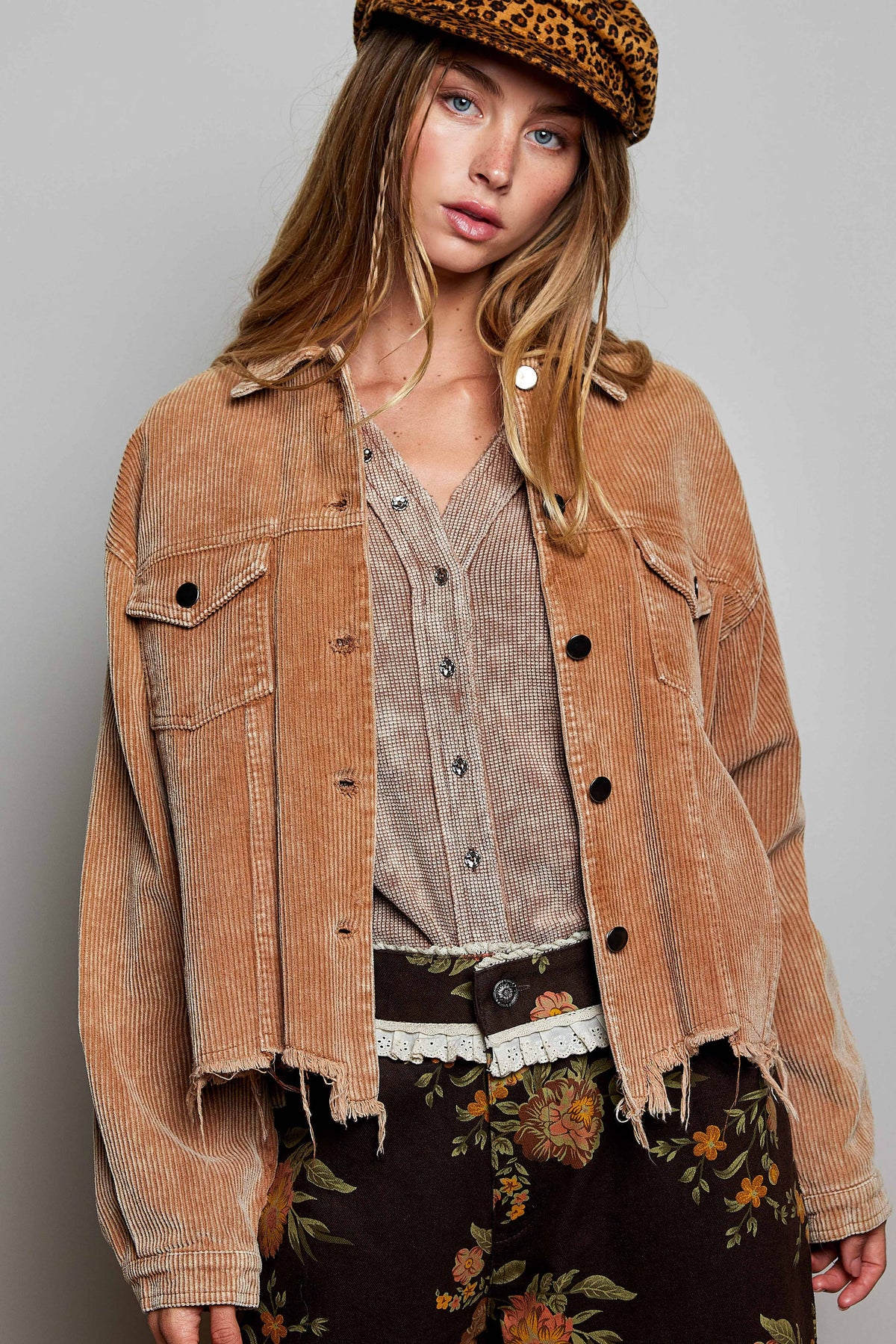 POL Pocket Front Button Down Corduroy Trucker Jacket