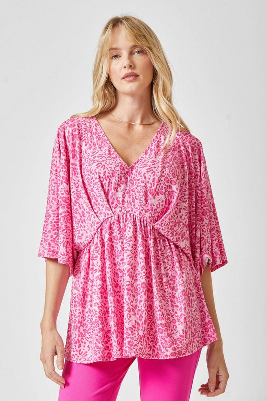 SALE! $20 Dreamer Dolman Sleeve V Neck Top in Pink Animal Print- reg. $29.99