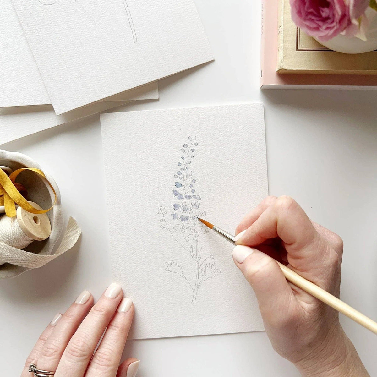 Garden Flowers Paintable Watercolor Notecard Set of 8- Emily Lex Studio