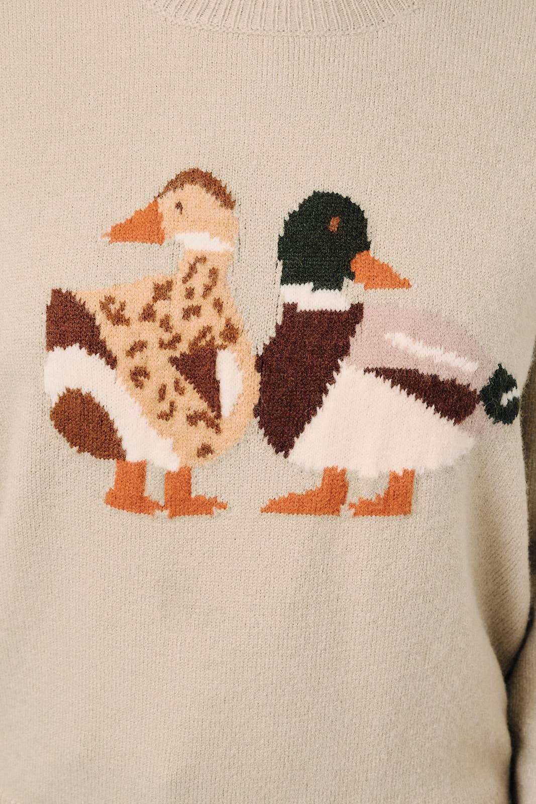 Dusty Green Mallard Duck Graphic Long Sleeve Knit Sweater