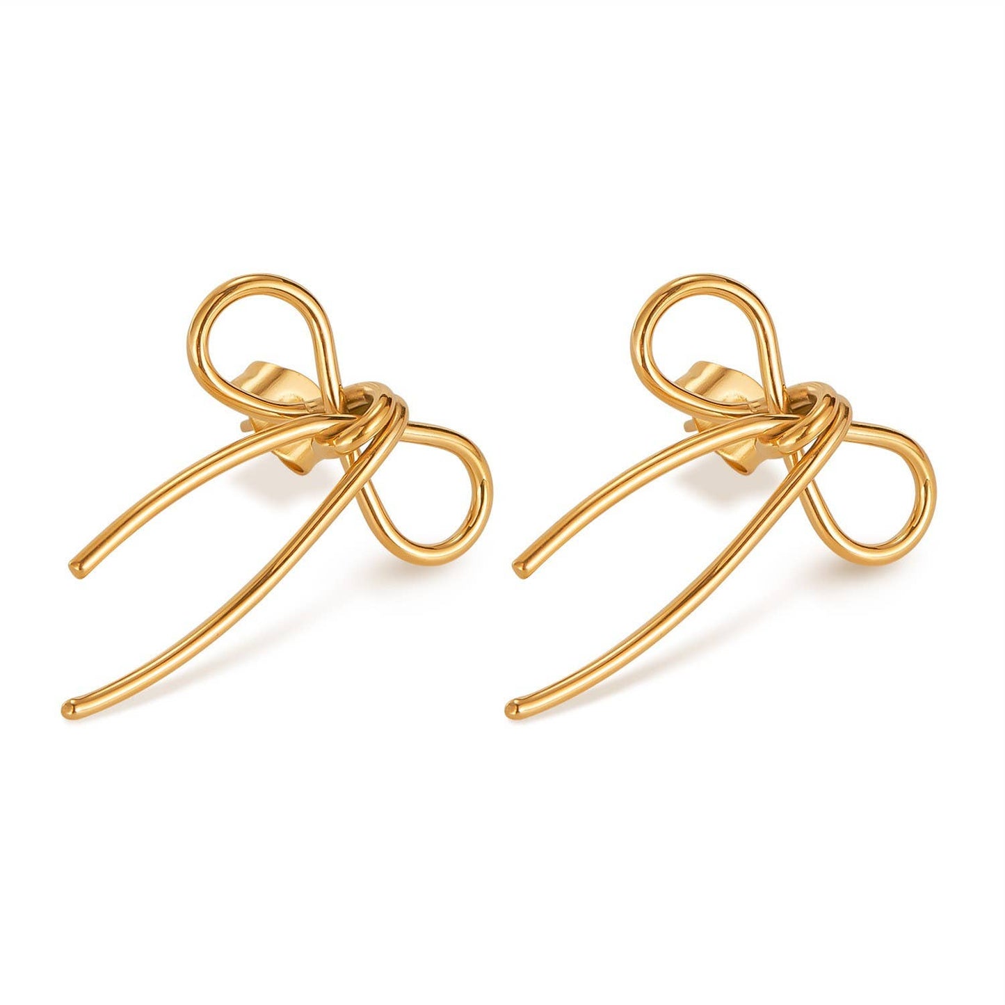 Slim Ribbon Bow Earrings in Gold