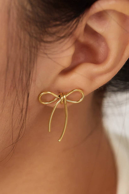 Slim Ribbon Bow Earrings in Gold
