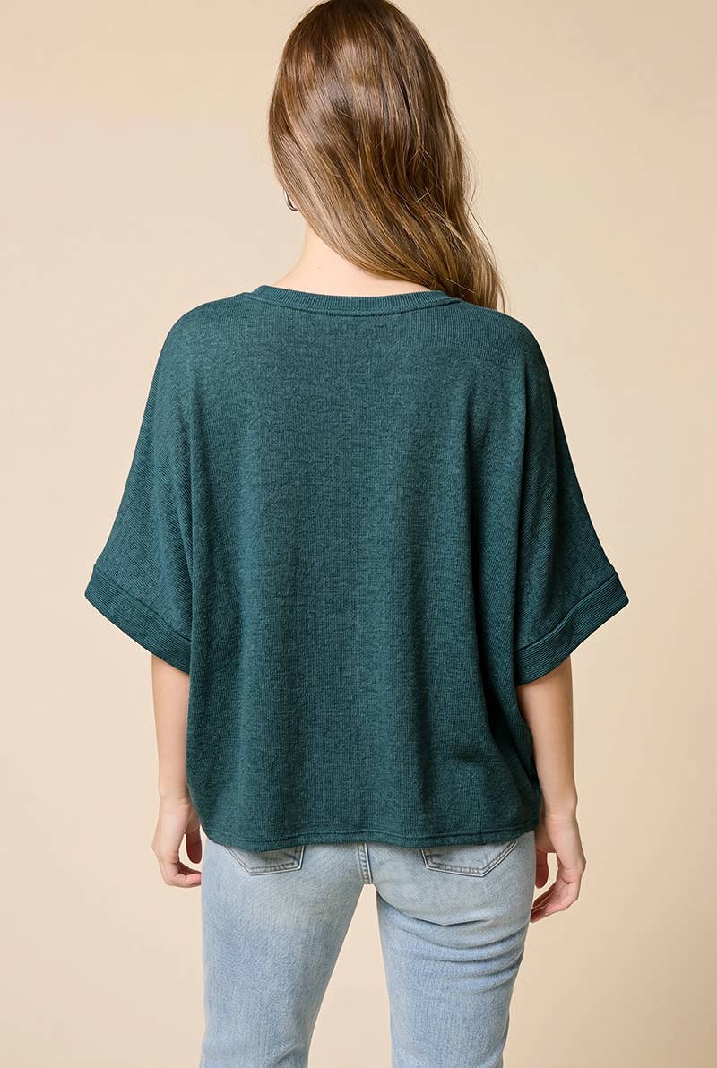 Charlotte Avery Teal Ribbed Oversized Dolman Cuff Sleeve Top