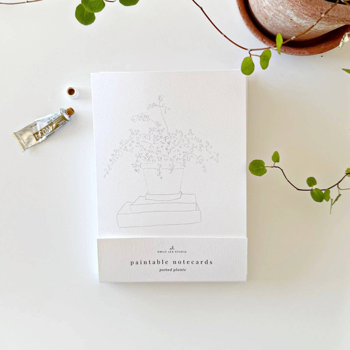 Potted Plants Paintable Watercolor Notecard Set of 8- Emily Lex Studio