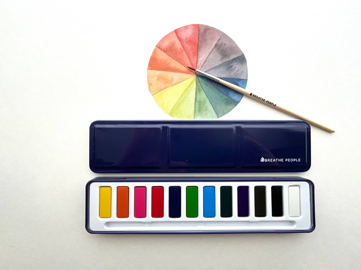 Breathe People Watercolor Set- 12 Artist Grade Color Tin + Wood Paintbrush