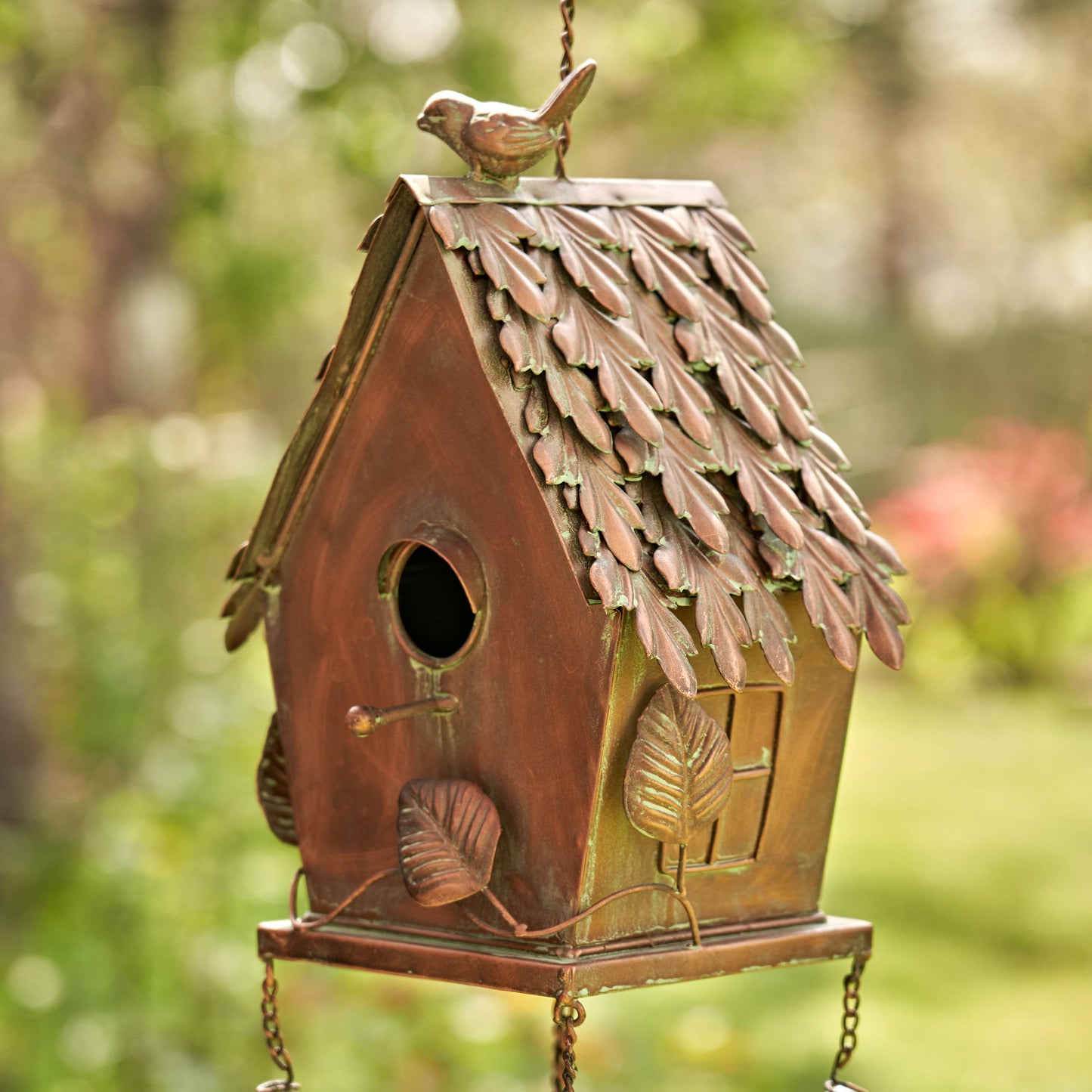 Antique Copper Hanging Birdhouse Cottage Wind Chime