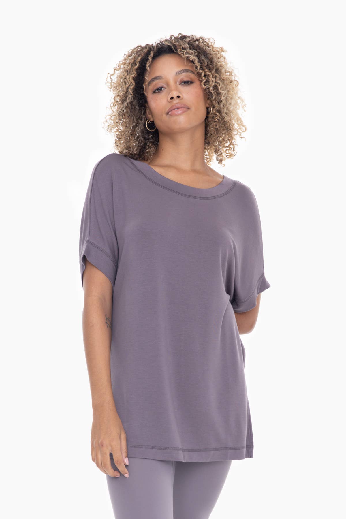 Gray Dolman Sleeve Oversized Tunic Tee