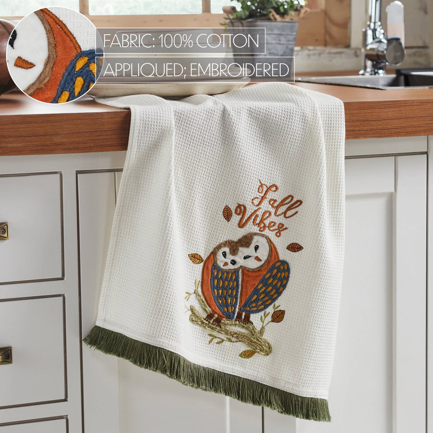 Fall Vibes Kitchen Tea Towel with Owls