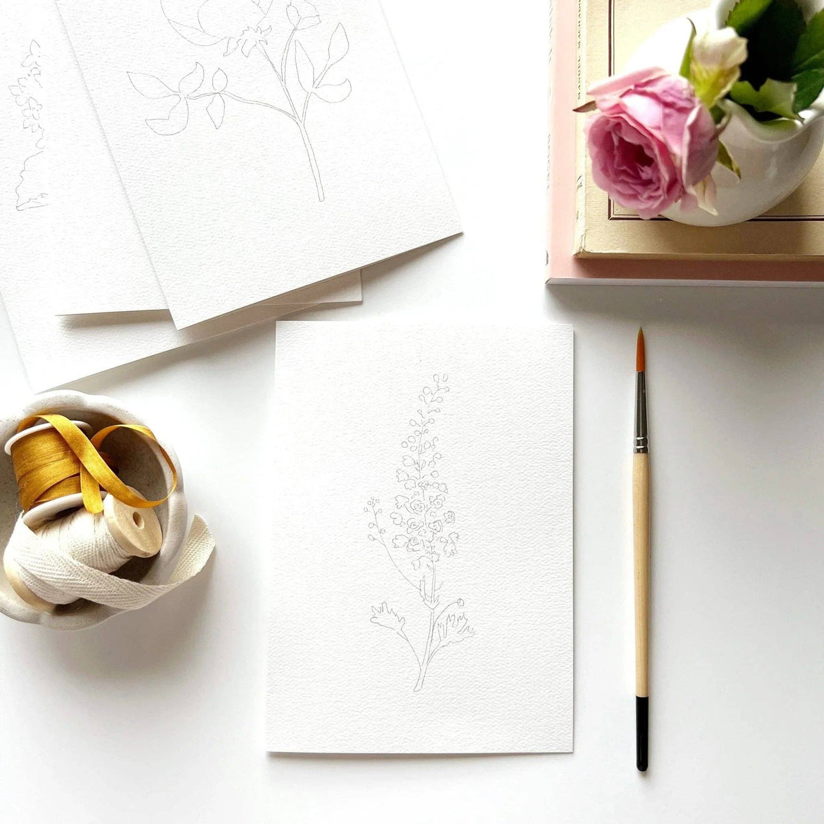 Garden Flowers Paintable Watercolor Notecard Set of 8- Emily Lex Studio