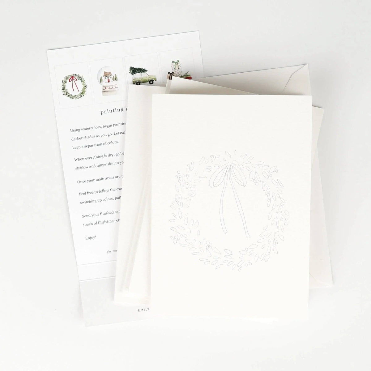 Christmas Cheer Paintable Watercolor Notecard Set of 8- Emily Lex Studio