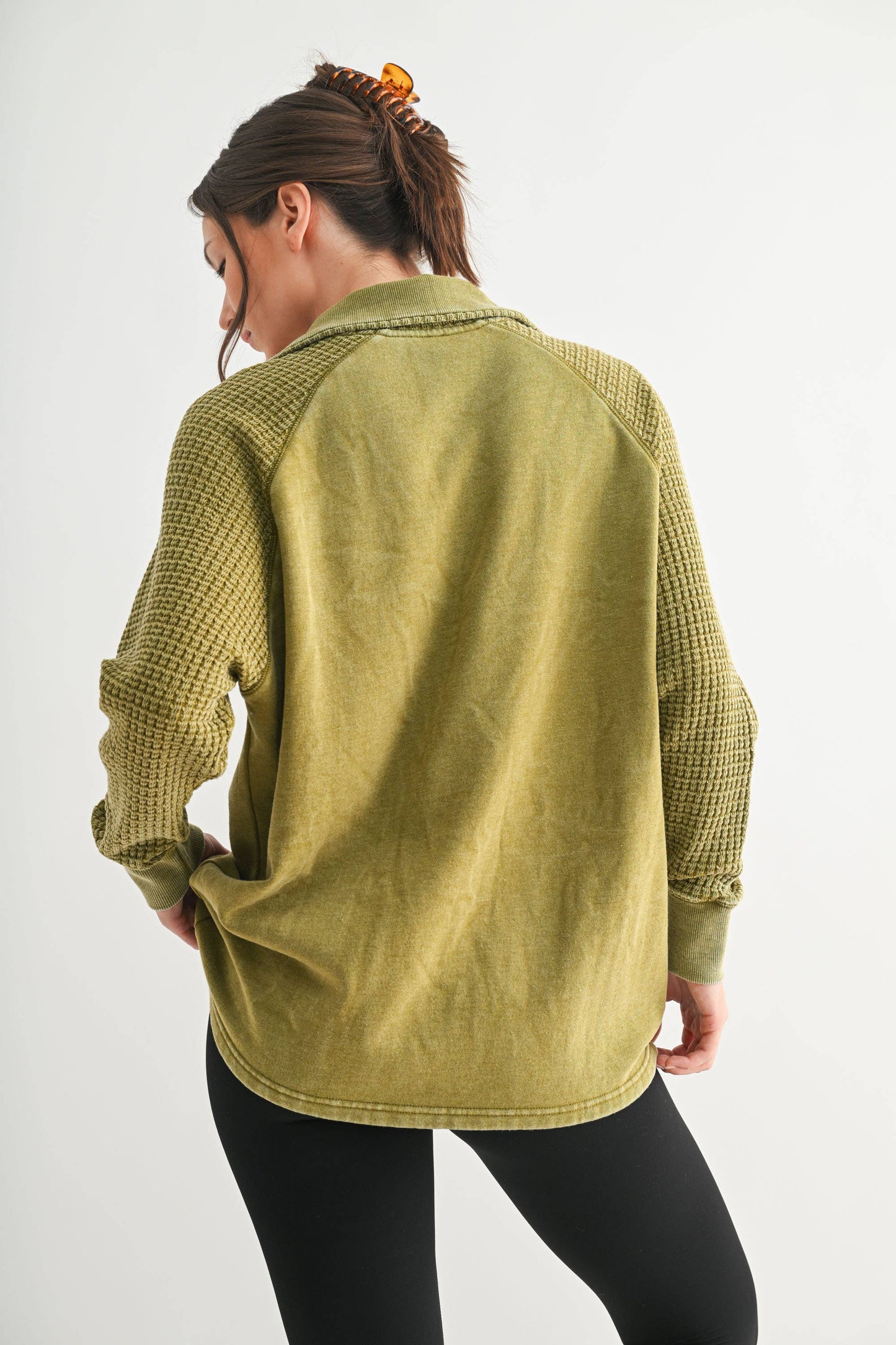 Camo Green Duality Waffle Knit Henley