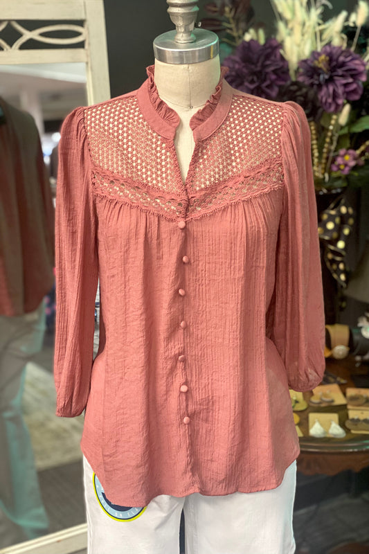 $10 SALE! Dark Rose Top with Lace Detail reg. $28.00