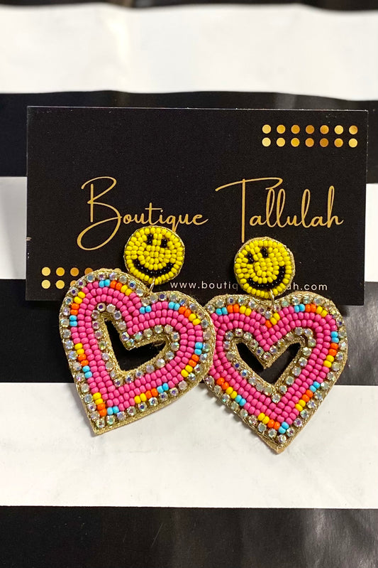 Pink Heart Smilie Face Earrings