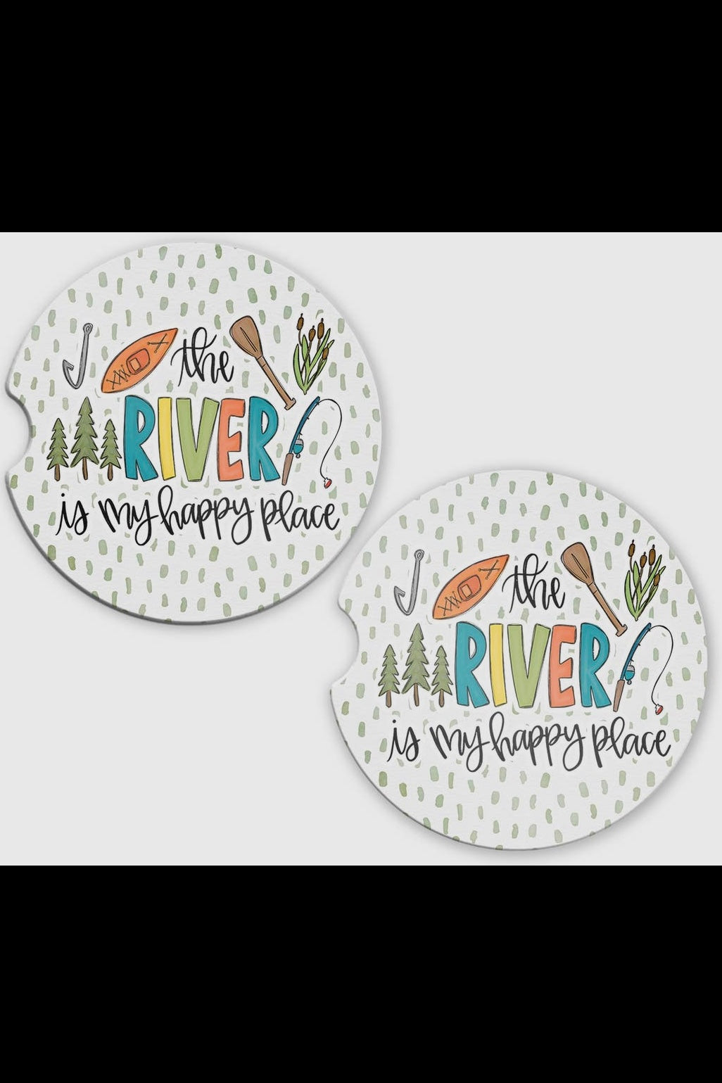 River is My Happy Place Car Coaster Set of 2