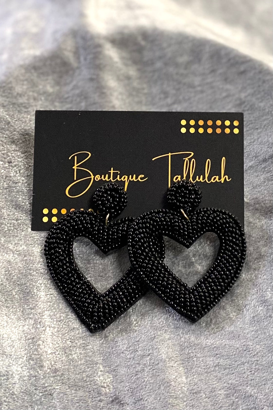 Black Beaded Heart Earrings