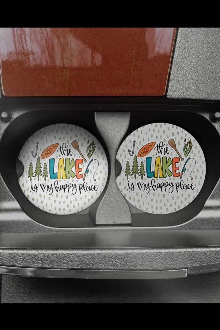 Lake is My Happy Place Car Coaster Set of 2