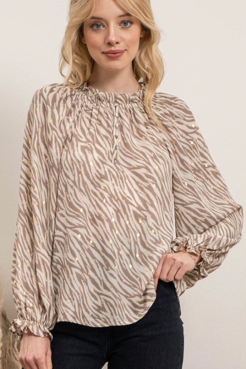 Zebra Gold Speckled Long Sleeve Top