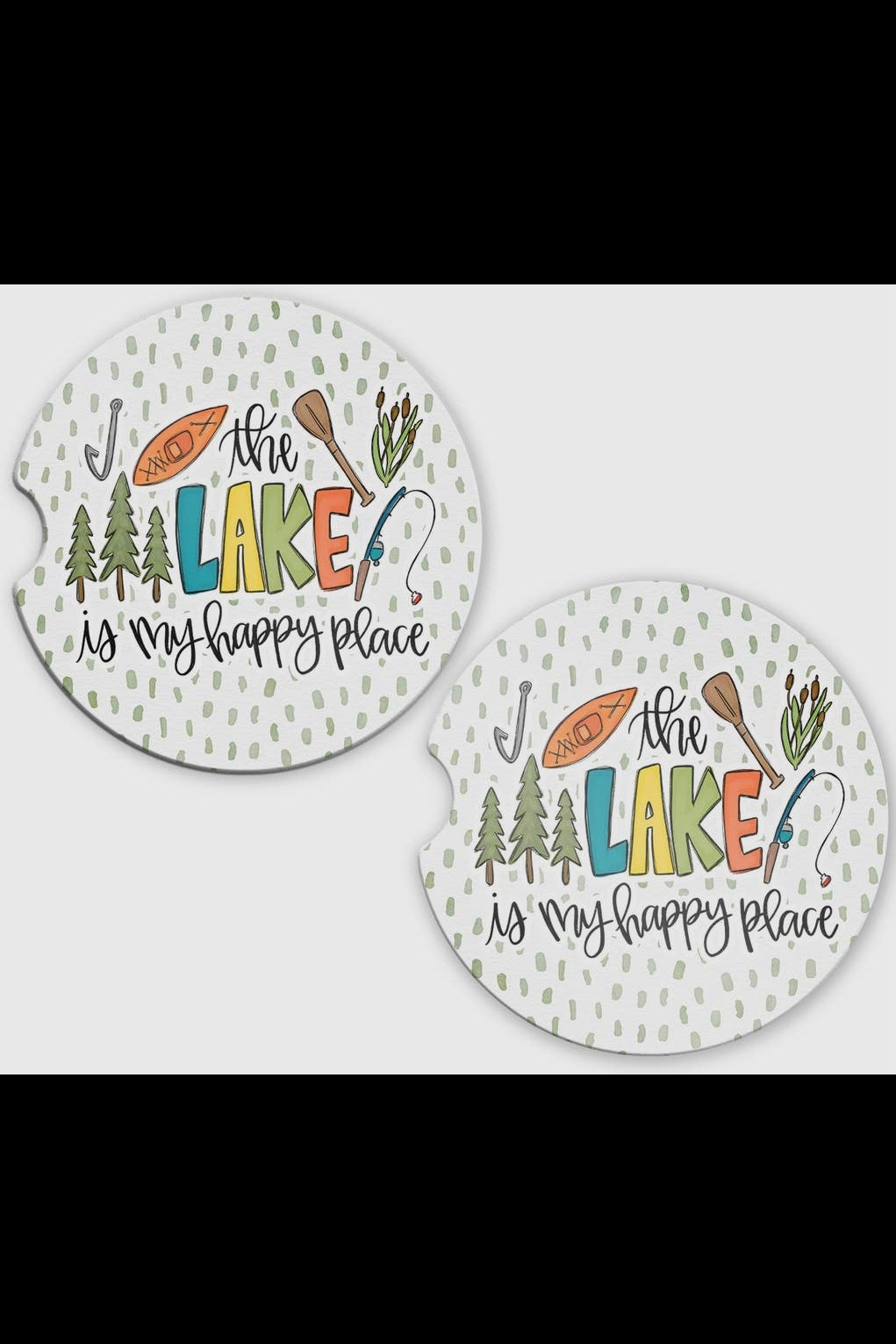 Lake is My Happy Place Car Coaster Set of 2