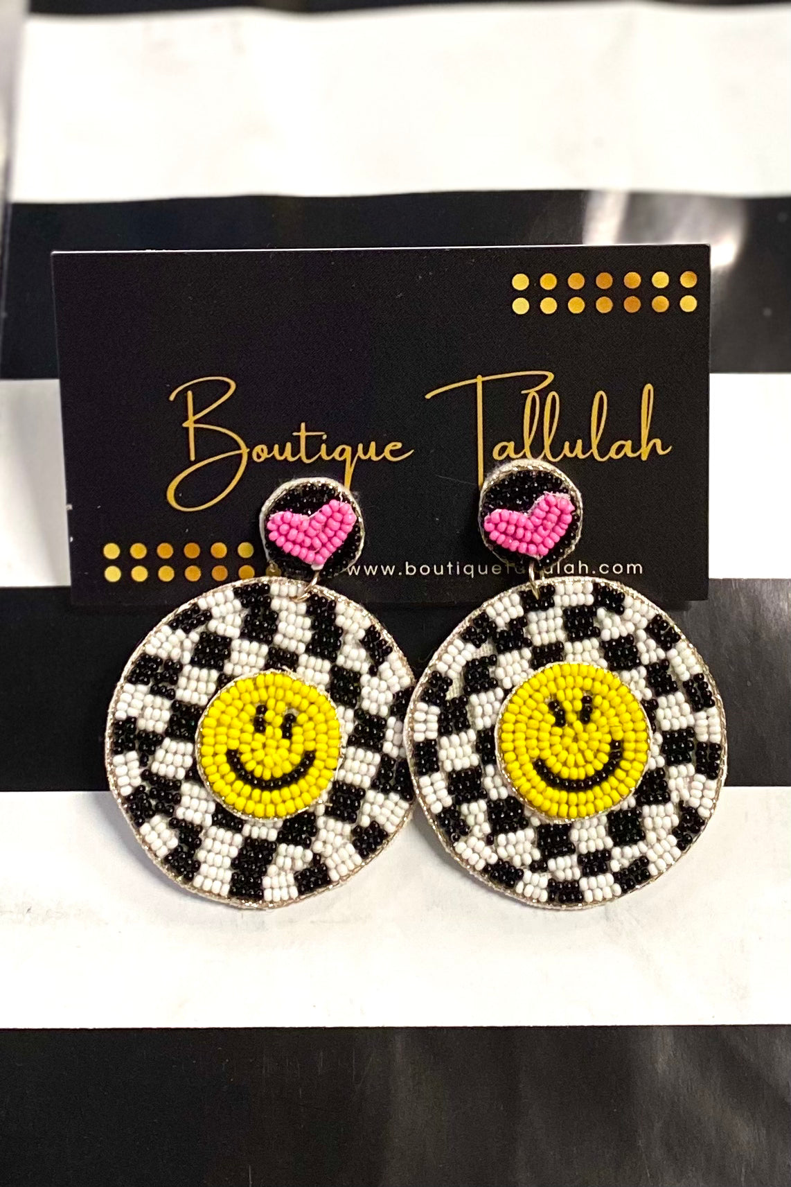 Checkerboard Smilie Face Earrings