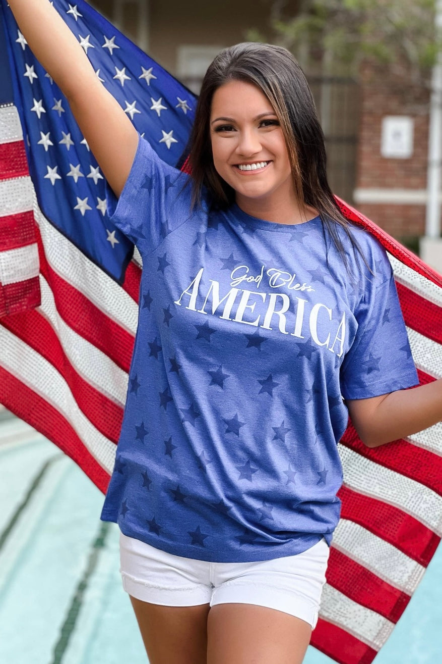 $15 SALE!  God Bless America Tee in Blue Stars