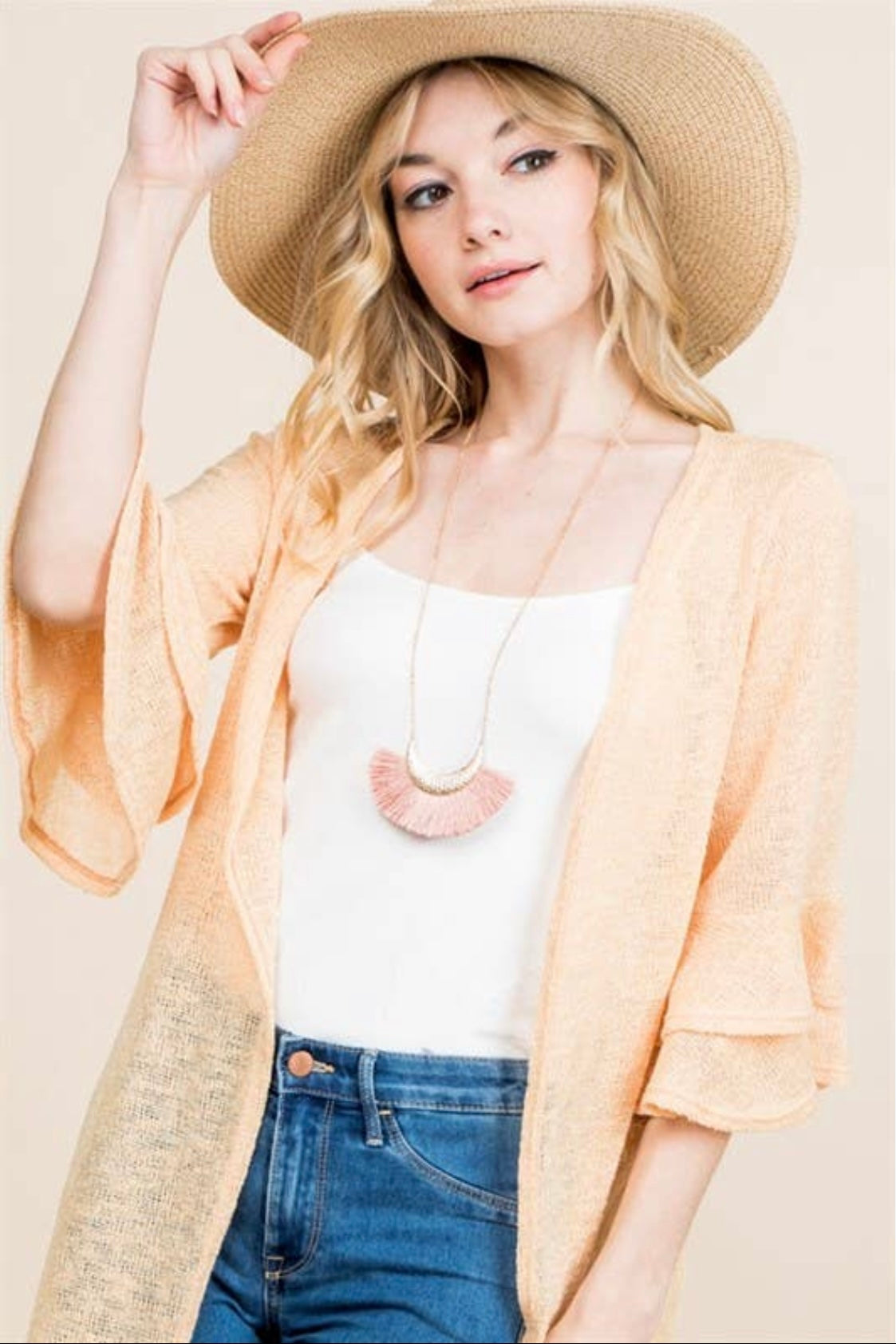 $10 SALE! Orange Longline Cardigan with Double Ruffle Sleeve