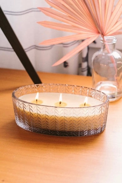 Sweet Grace 3 Wick Oval Chevron Glass Candle #026