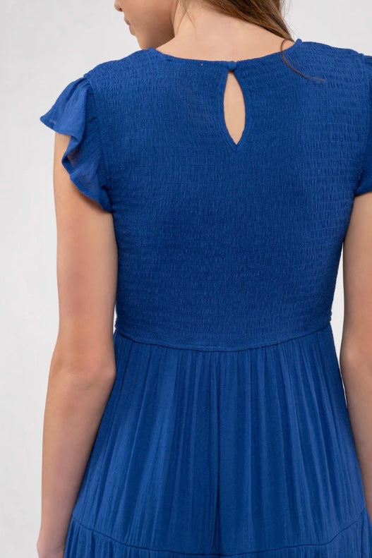 Plus Royal Blue Smocked Tiered Midi Dress