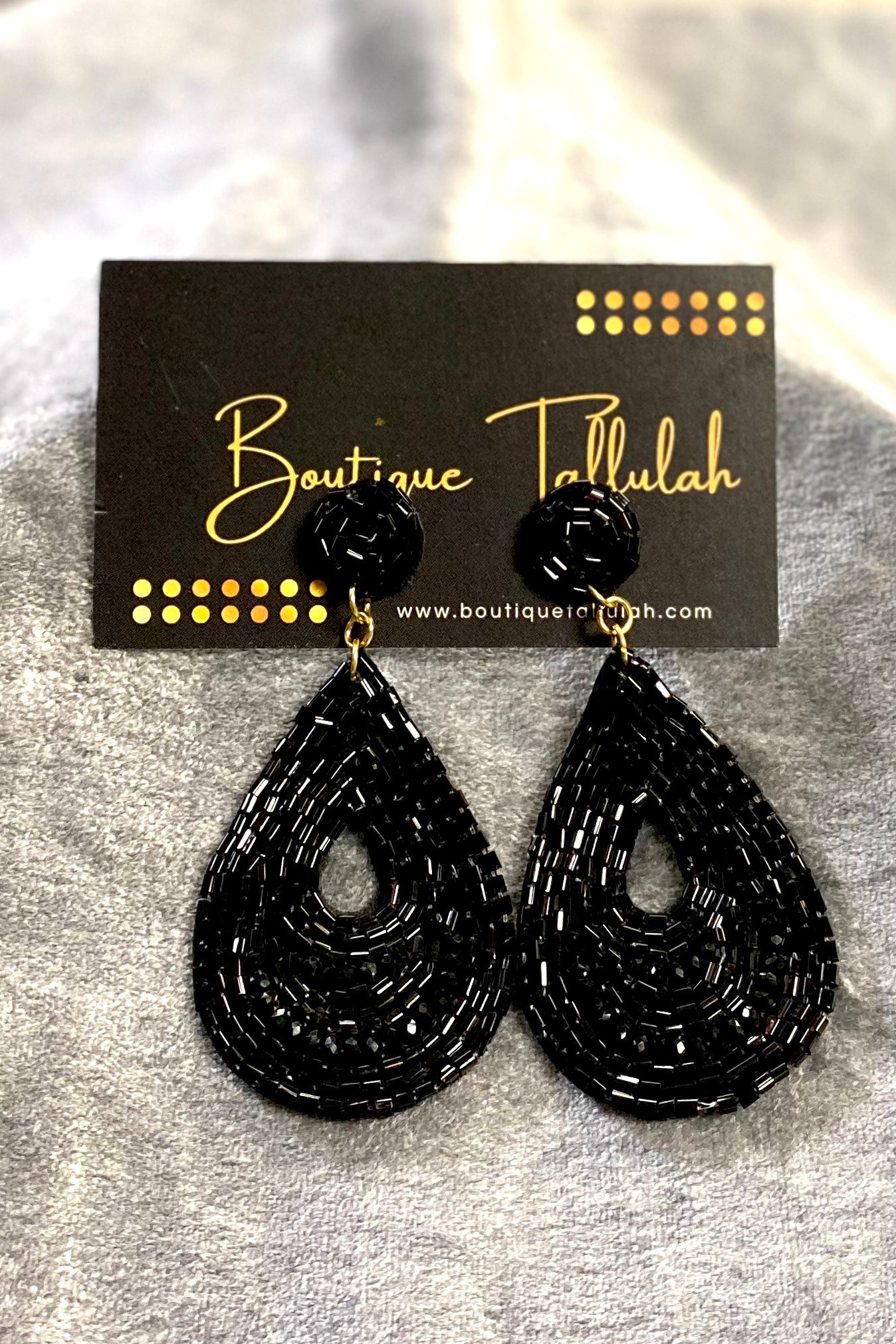 Black Beaded Teardrop Earrings