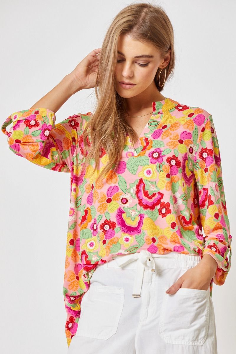 Lizzy 3/4 Sleeve Top in Mauve Multi Floral