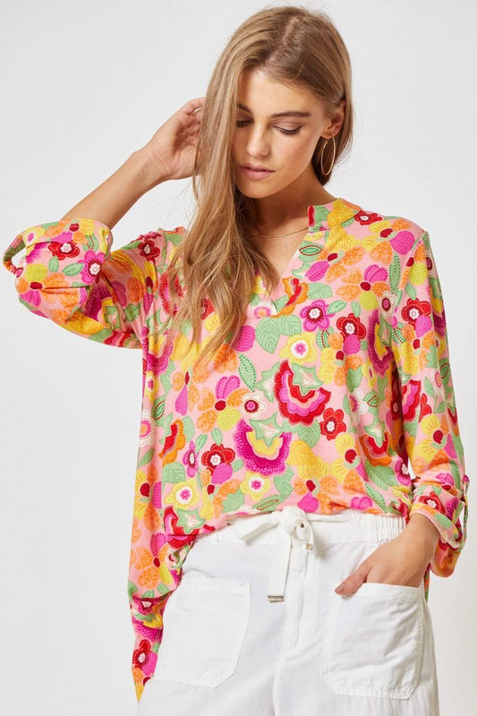 Lizzy 3/4 Sleeve Top in Mauve Multi Floral