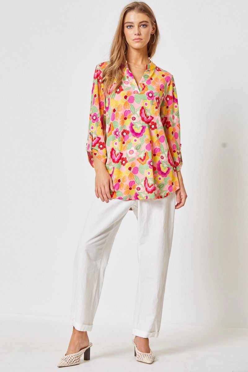 Lizzy 3/4 Sleeve Top in Mauve Multi Floral