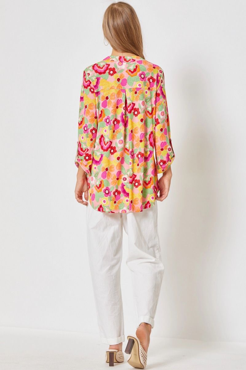 Lizzy 3/4 Sleeve Top in Mauve Multi Floral