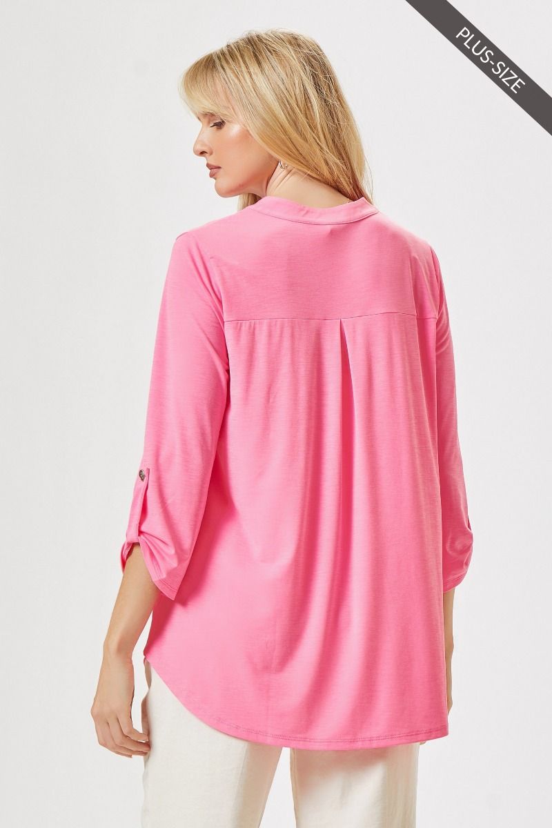 Plus Size Lizzy 3/4 Sleeve Top in Pink